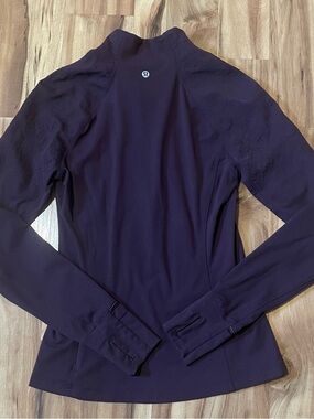 Lululemon Emerge Renewed Mock Neck Pullover Back Pocket Floral Knit Purple Sz 4